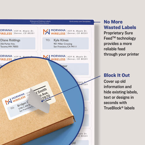 Image of Avery® 95910 Shipping Labels w/ TrueBlock Technology, Inkjet/Laser Printers, 2 x 4, White, 10/Sheet, 500 Sheets/Carton