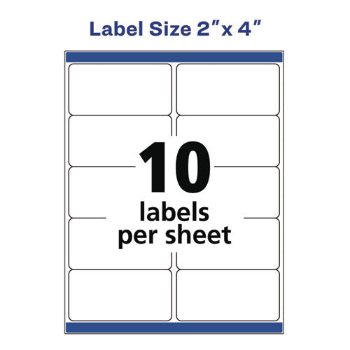 Image of Avery® 95910 Shipping Labels w/ TrueBlock Technology, Inkjet/Laser Printers, 2 x 4, White, 10/Sheet, 500 Sheets/Carton