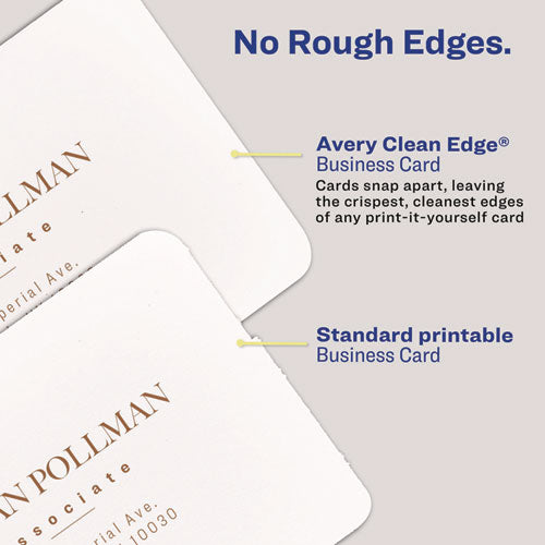Image of Avery® 88220 Print-to-the-Edge Business Cards with Rounded Corners, Inkjet, 2 x 3.5, White, 8 Cards/Sheet, 20 Sheets/Pack