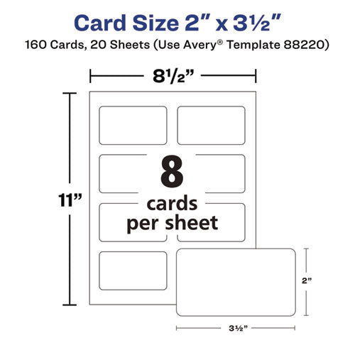 Image of Avery® 88220 Print-to-the-Edge Business Cards with Rounded Corners, Inkjet, 2 x 3.5, White, 8 Cards/Sheet, 20 Sheets/Pack