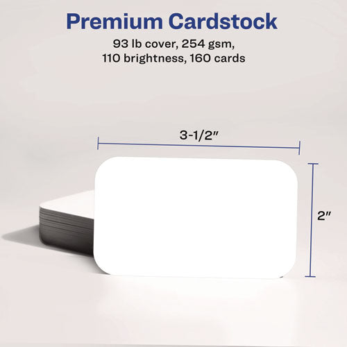 Image of Avery® 88220 Print-to-the-Edge Business Cards with Rounded Corners, Inkjet, 2 x 3.5, White, 8 Cards/Sheet, 20 Sheets/Pack
