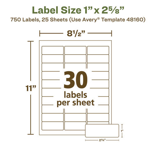 Image of Avery® 48160 Ecofriendly Mailing Labels, Inkjet/laser Printers, 1 X 2.63, White, 30/sheet, 25 Sheets/pack