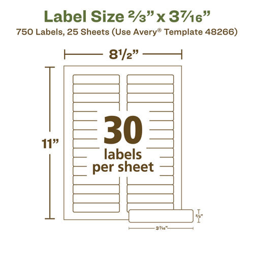 Image of Avery® 48266 Ecofriendly Permanent File Folder Labels, 0.66 X 3.44, White, 30/sheet, 25 Sheets/pack