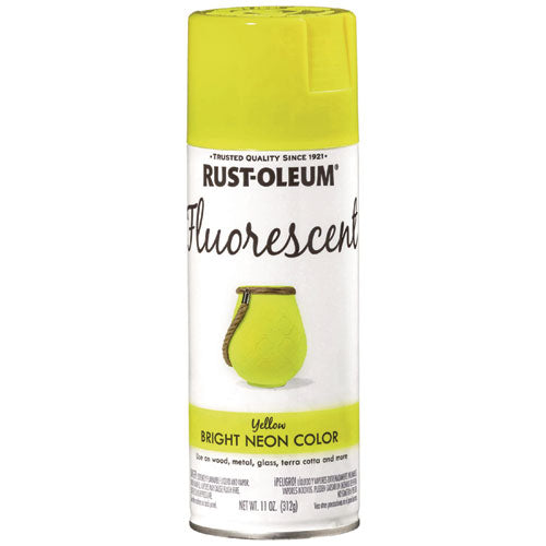 Image of Rust-Oleum® 342571 Specialty Fluorescent Spray Paint, Flat Fluorescent Yellow, 11 oz Aerosol Can