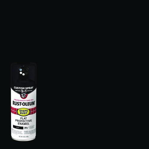 Image of Rust-Oleum® 376855 Stops Rust 5-in-1 Spray Paint, Flat Black, 12 oz Aerosol Can