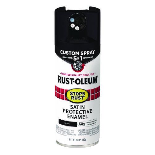 Image of Rust-Oleum® 376869 Stops Rust 5-in-1 Spray Paint, Satin Black, 12 oz Aerosol Can