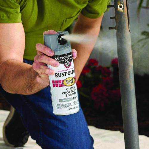 Image of Rust-Oleum® 376872 Stops Rust 5-in-1 Spray Paint, Satin Coastal Gray, 12 oz Aerosol Can