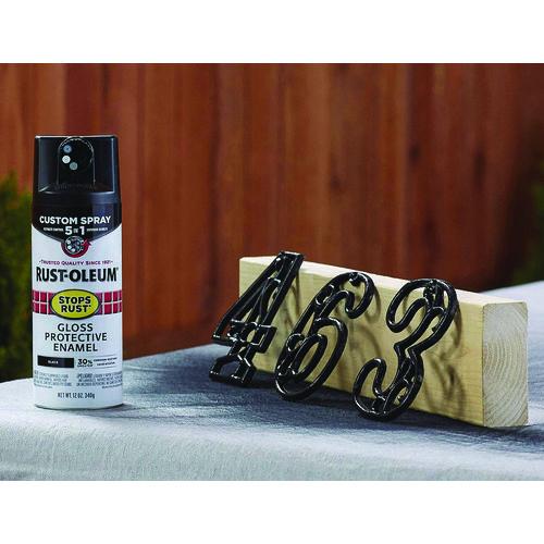 Image of Rust-Oleum® 376884 Stops Rust 5-in-1 Spray Paint, Gloss Black, 12 oz Aerosol Can