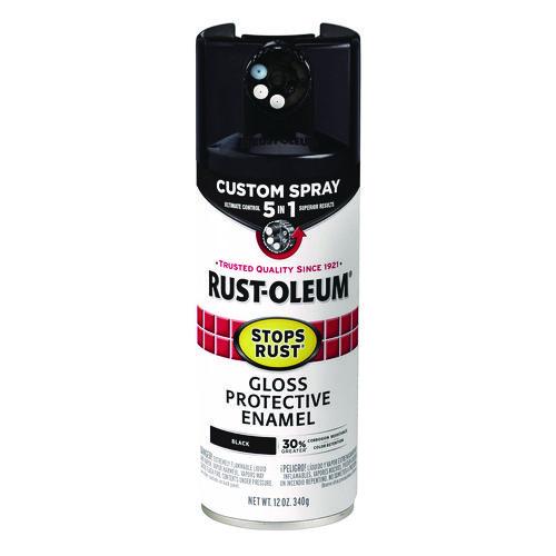 Image of Rust-Oleum® 376884 Stops Rust 5-in-1 Spray Paint, Gloss Black, 12 oz Aerosol Can