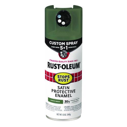 Image of Rust-Oleum® 383421 Stops Rust 5-in-1 Spray Paint, Satin Earthy Green, 12 oz Aerosol Can