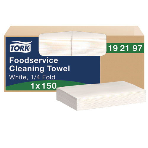 Image of Tork® 192197 Foodservice Cleaning Towel, 1-Ply, 5 x 10.75, White, 150 Sheets/Carton