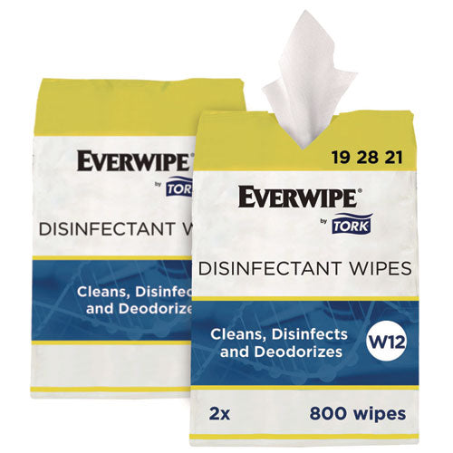 Image of Tork® 192821 Disinfectant Wipe Jumbo Rolls, 1-Ply, 8 x 6, Lemon, White, 800 Sheets, 2/Carton