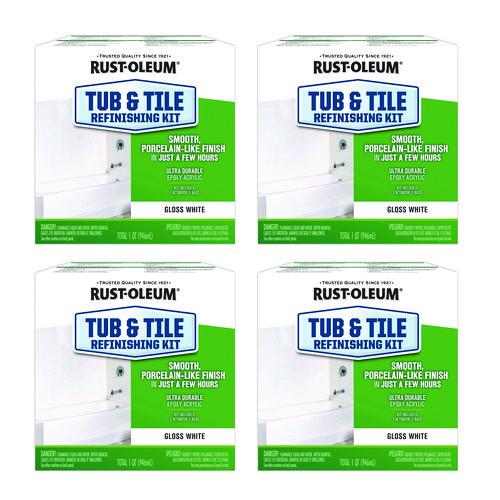 Image of Rust-Oleum® 384165 Specialty Tub and Tile Refinishing Kit, Gloss White, Quart, 4 Kits/Carton