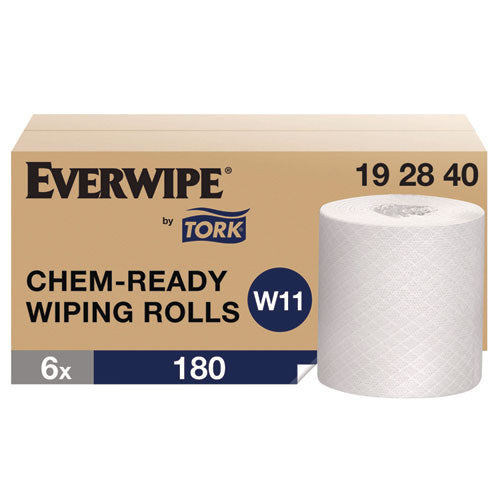 Image of Tork® 192840 Chem-Ready Wiping Rolls, 1-Ply, 12 x 5.25, White, 180 Sheets, 6 Rolls/Carton