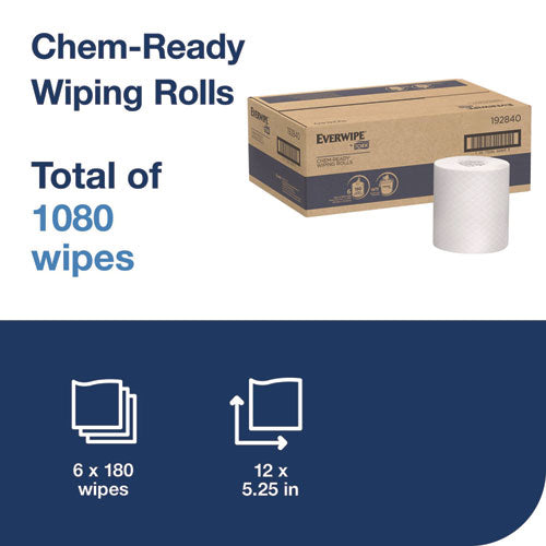 Image of Tork® 192840 Chem-Ready Wiping Rolls, 1-Ply, 12 x 5.25, White, 180 Sheets, 6 Rolls/Carton