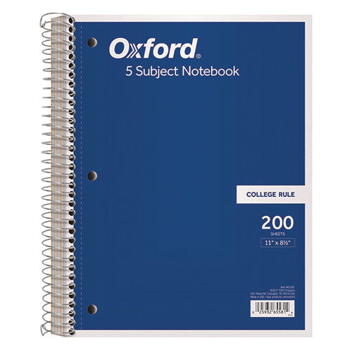 Image of Oxford 65581 Coil-Lock Wirebound Notebook, 3-Hole Punch, 5-Subject, College Rule, Randomly Assorted Covers, (200) 11 x 8.5 Sheets