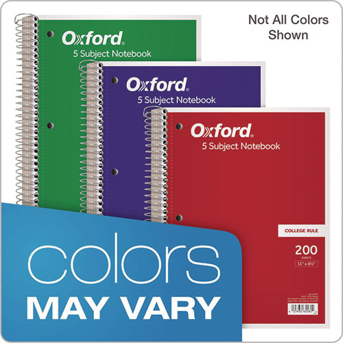 Image of Oxford 65581 Coil-Lock Wirebound Notebook, 3-Hole Punch, 5-Subject, College Rule, Randomly Assorted Covers, (200) 11 x 8.5 Sheets