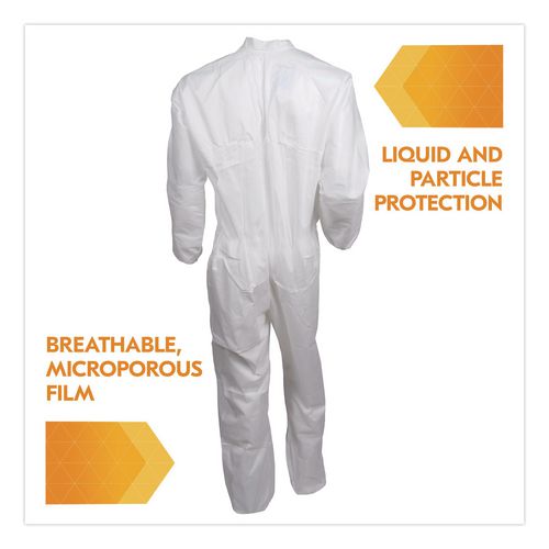 Image of KleenGuard KCC38927 KGA35 Liquid and Particle Protection Coveralls, Elastic Wrist and Ankles, Large, White, 25/Carton