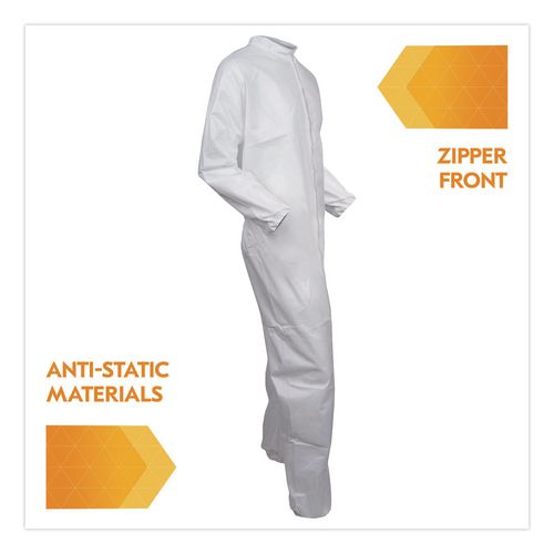 Image of KleenGuard KCC38927 KGA35 Liquid and Particle Protection Coveralls, Elastic Wrist and Ankles, Large, White, 25/Carton