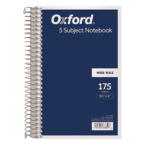 Image of TOPS 63859 Wirebound Five-Subject Notebook, Wide/Legal Rule, Navy Cover, (175) 9.5 x 6 Sheets