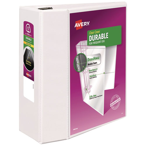 Image of Avery® 09901 Durable View Binder With Durahinge And Ezd Rings, 3 Rings, 5" Capacity, 11 X 8.5, White, (9901)