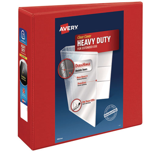 Image of Avery® 79325 Heavy-Duty View Binder With Durahinge And Locking One Touch Ezd Rings, 3 Rings, 3" Capacity, 11 X 8.5, Red