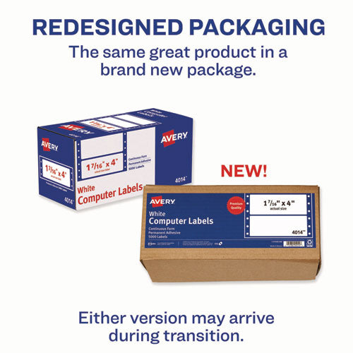 Image of Avery® 04014 Dot Matrix Printer Mailing Labels, Pin-Fed Printers, 1.44 X 4, White, 5,000/box