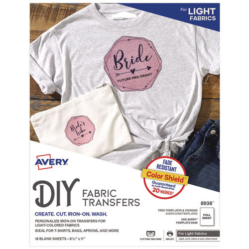 Image of Avery® 08938 Fabric Transfers, 8.5 X 11, White, 18/pack