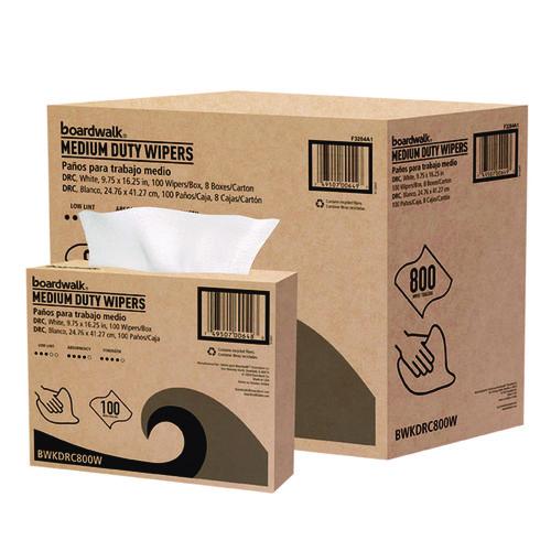 Image of Boardwalk® 3284 DRC Wipers, 1-Ply, 9.75 x 16.25, White, 100/Box, 8 Boxes/Carton