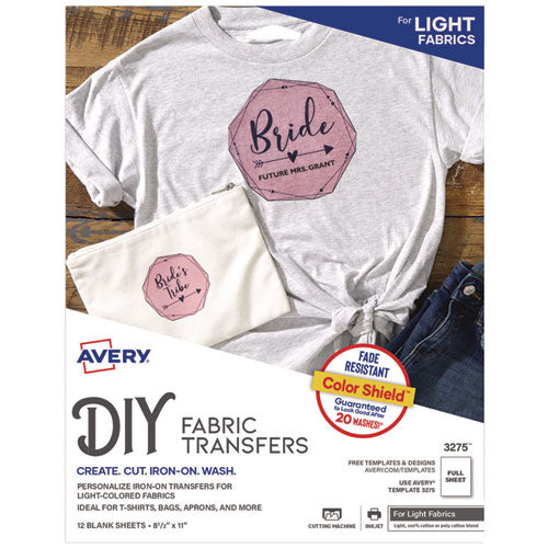 Image of Avery® 03275 Fabric Transfers, 8.5 X 11, White, 12/pack