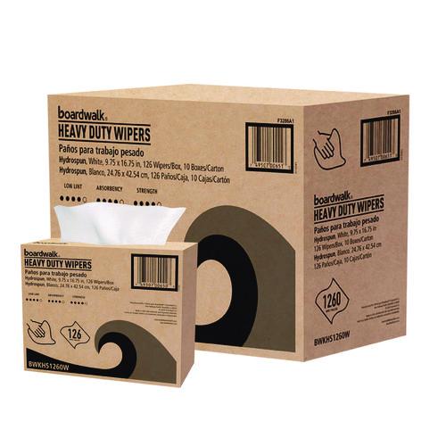 Image of Boardwalk® 3286 Hydrospun Wipers, 1-Ply, 9.75 x 16.75, White, 126/Box, 10 Boxes/Carton