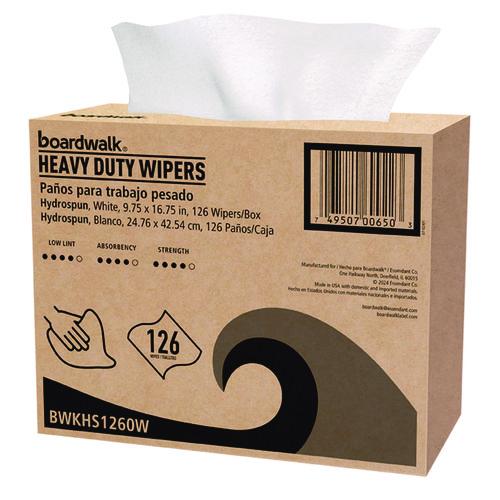 Image of Boardwalk® 3286 Hydrospun Wipers, 1-Ply, 9.75 x 16.75, White, 126/Box, 10 Boxes/Carton