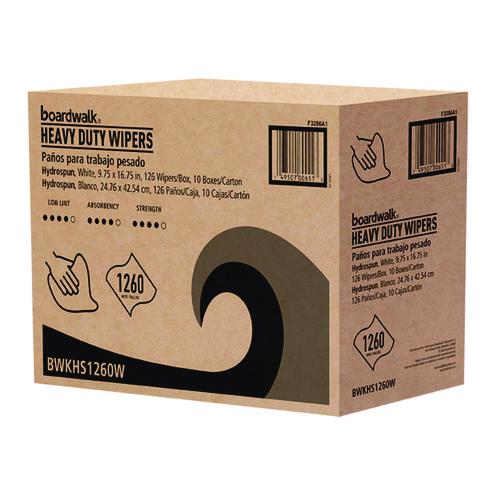 Image of Boardwalk® 3286 Hydrospun Wipers, 1-Ply, 9.75 x 16.75, White, 126/Box, 10 Boxes/Carton