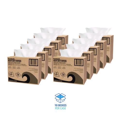 Image of Boardwalk® 3286 Hydrospun Wipers, 1-Ply, 9.75 x 16.75, White, 126/Box, 10 Boxes/Carton