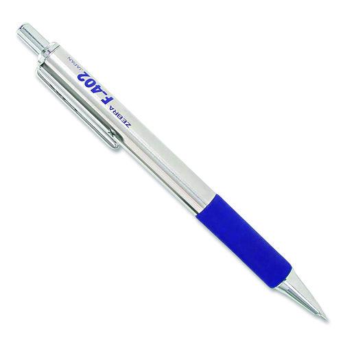 Image of Zebra® ZEB29220 F-402 Ballpoint Pen, Retractable, Fine 0.7 Mm, Blue Ink, Stainless Steel/blue Barrel