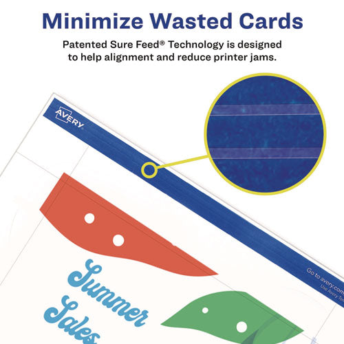 Image of Avery® 05389 Printable Postcards, Laser, 80 lb, 4 x 6, Matte White, 100 Cards, 2/Cards/Sheet, 50 Sheets/Box
