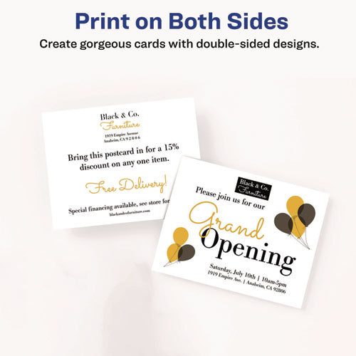 Image of Avery® 05389 Printable Postcards, Laser, 80 lb, 4 x 6, Matte White, 100 Cards, 2/Cards/Sheet, 50 Sheets/Box