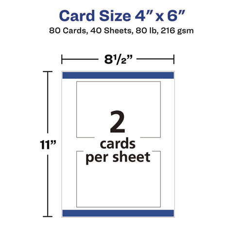 Image of Avery® 05889 Printable Postcards, Laser, 80 lb, 4 x 6, Matte White, 80 Cards, 2 Cards/Sheet, 40 Sheets/Box