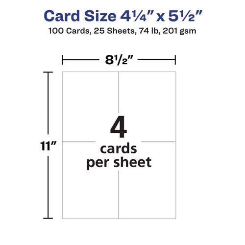 Image of Avery® 08383 Photo-Quality Printable Postcards, Inkjet, 74 Lb, 4.25 X 5.5, Glossy White, 100 Cards, 4 Cards/sheet, 25 Sheets/pack