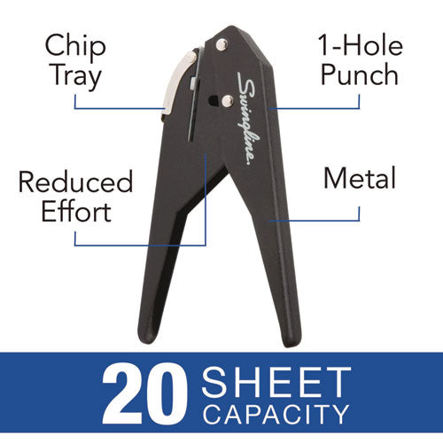 Image of Swingline® 74017 20-Sheet Low Force One-Hole Punch, 9/32" Holes, Black