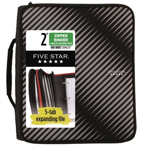 Image of Five Star® 72536 Zipper Binder, 3 Rings, 2" Capacity, 11 X 8.5, Black/gray Zebra Print Design
