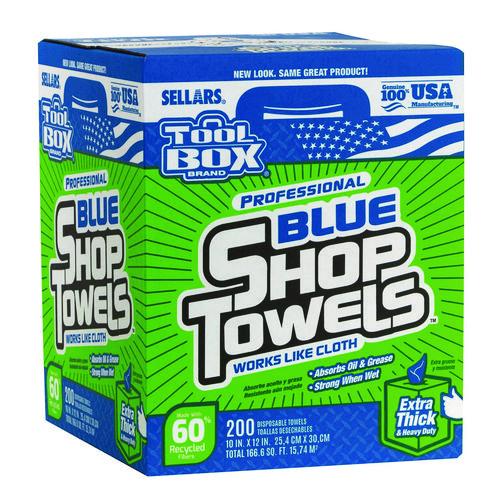 Image of Sellars® 55202 TOOLBOX Blue Shop Towels, 1-Ply, 10 x 12, Blue, 200 Sheets/Box, 4 Boxes/Carton