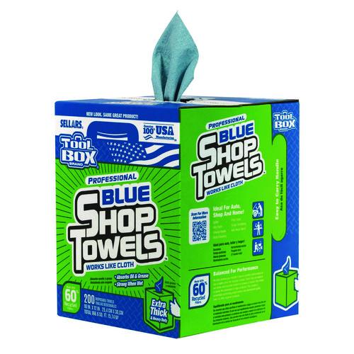Image of Sellars® 55202 TOOLBOX Blue Shop Towels, 1-Ply, 10 x 12, Blue, 200 Sheets/Box, 4 Boxes/Carton