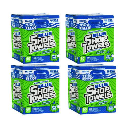 Image of Sellars® 55202 TOOLBOX Blue Shop Towels, 1-Ply, 10 x 12, Blue, 200 Sheets/Box, 4 Boxes/Carton