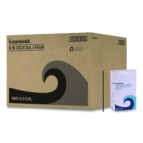 Image of Boardwalk® BWKSLSTUBL Cocktail Straws, 8", Polypropylene, Black, 500/Pack, 10 Packs/Carton