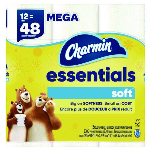 Image of Charmin® 80370714 Essentials Soft Bathroom Tissue, Septic Safe, 2-Ply, White, 330 Sheets/Roll, 12 Rolls/Pack, 4 Packs/Carton