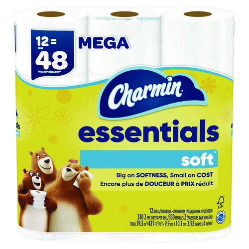 Image of Charmin® 80370714 Essentials Soft Bathroom Tissue, Septic Safe, 2-Ply, White, 330 Sheets/Roll, 12 Rolls/Pack, 4 Packs/Carton