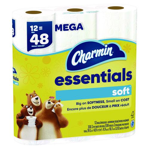 Image of Charmin® 80370714 Essentials Soft Bathroom Tissue, Septic Safe, 2-Ply, White, 330 Sheets/Roll, 12 Rolls/Pack, 4 Packs/Carton