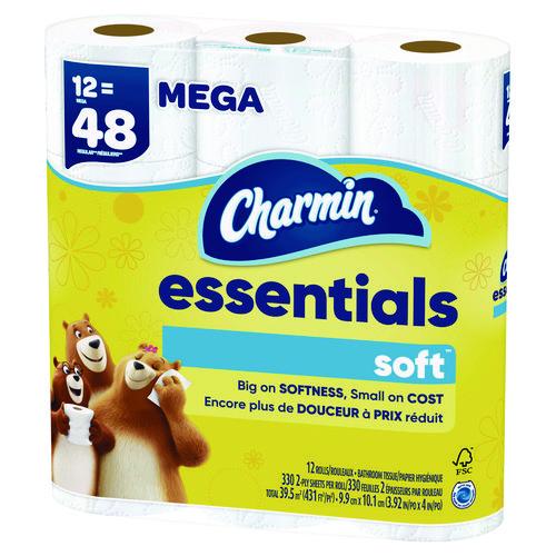 Image of Charmin® 80370714 Essentials Soft Bathroom Tissue, Septic Safe, 2-Ply, White, 330 Sheets/Roll, 12 Rolls/Pack, 4 Packs/Carton