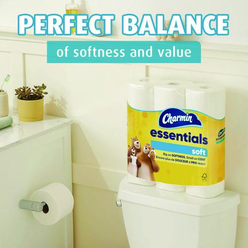Image of Charmin® 80370714 Essentials Soft Bathroom Tissue, Septic Safe, 2-Ply, White, 330 Sheets/Roll, 12 Rolls/Pack, 4 Packs/Carton